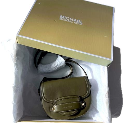 Michael Kors Cary Small leather Saddle Crossbody Bag Olive 